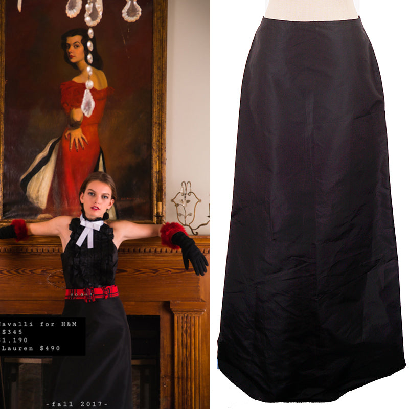 NEW $1,095 PRADA VINTAGE 2008 Runway Black Silk Blend Long A-Frame Gothic SKIRT