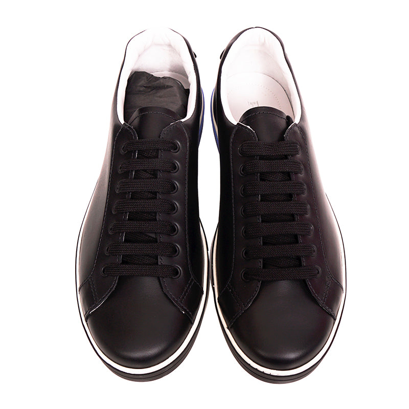 UK 11 US 12 NEW $895 PRADA Mens Black Leather TRIANGLE LOGO Low Top SNEAKERS NIB