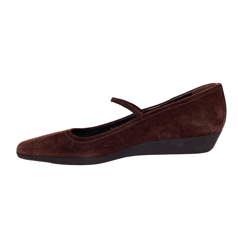 36.5 VINTAGE Y2K PRADA Brown Suede Square Toe MARY JANE Wedge HEELS NEVER WORN