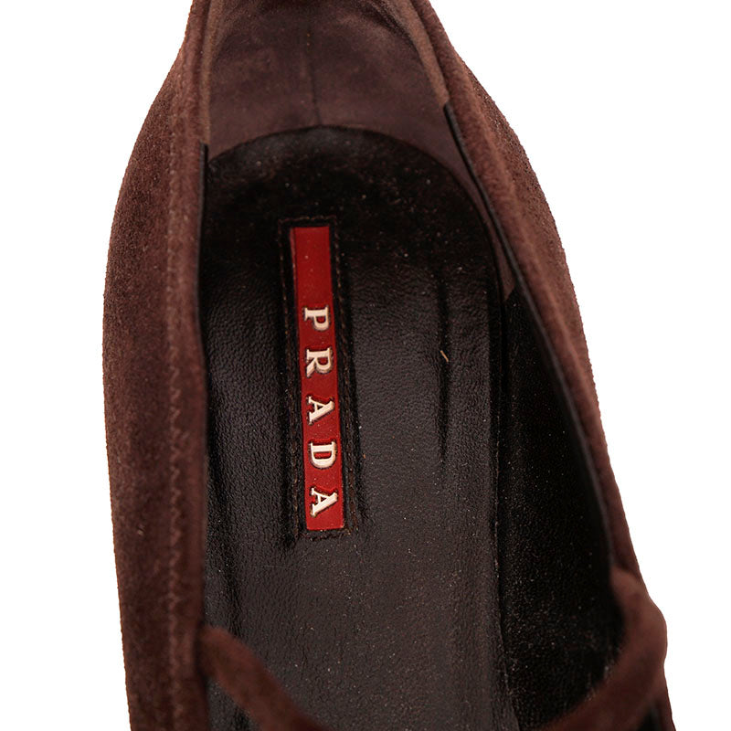 36.5 VINTAGE Y2K PRADA Brown Suede Square Toe MARY JANE Wedge HEELS NEVER WORN
