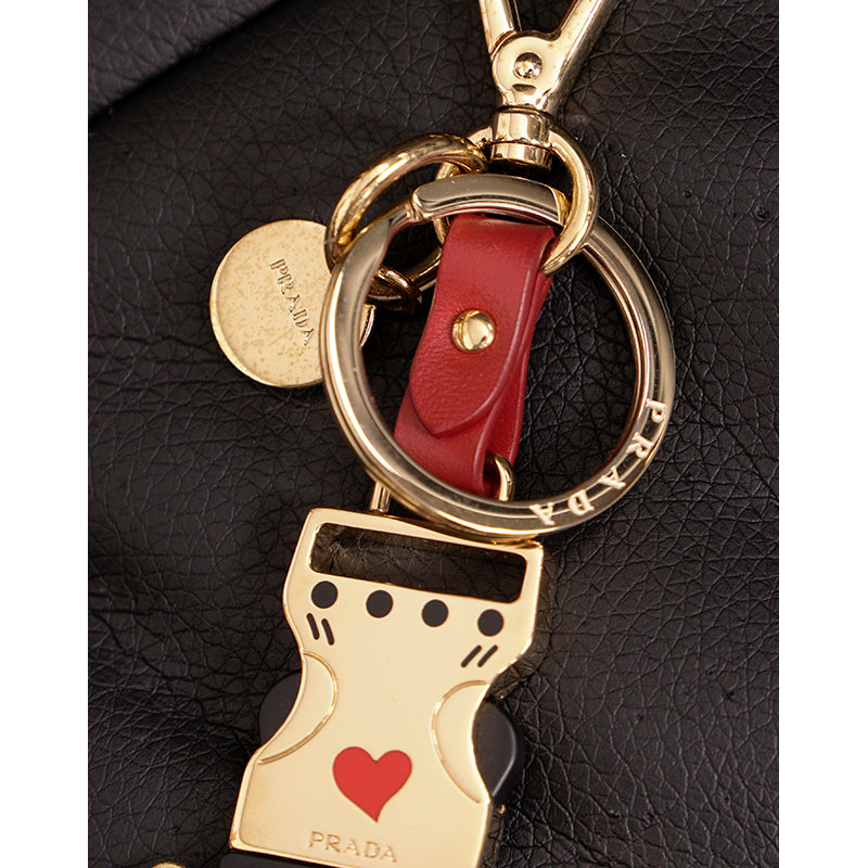 NEW $650 PRADA Red Leather & Metal ROBOT Buckle Clip Bag FOB KEY CHAIN RING NIB