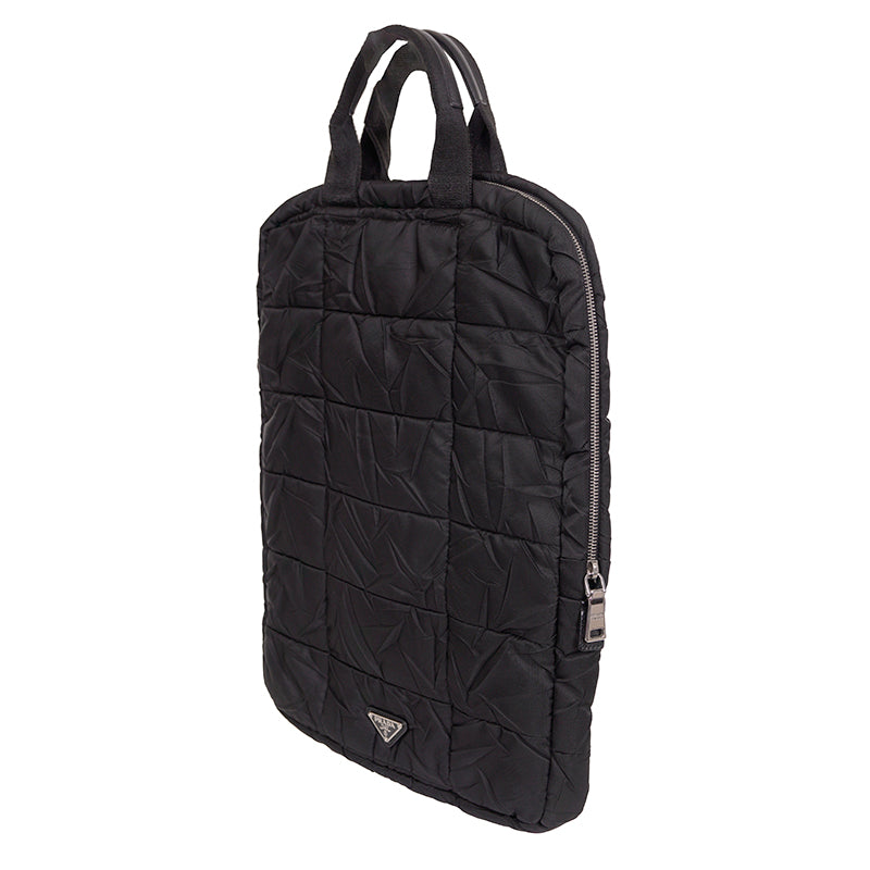 VINTAGE 2010 PRADA Black PADDED QUILTED Logo Nylon Vertical TECH TRAVEL TOTE BAG