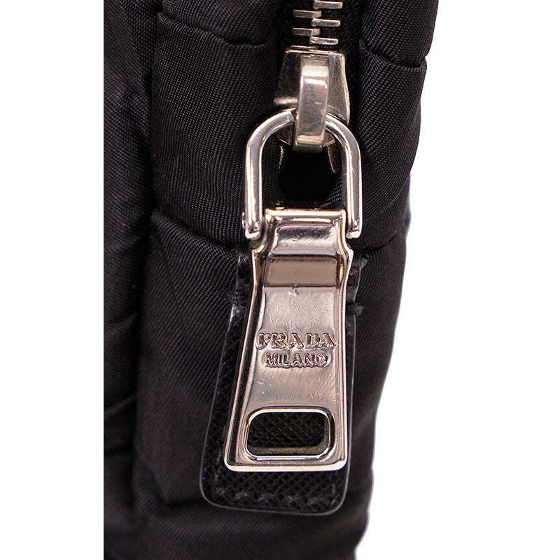 VINTAGE 2010 PRADA Black PADDED QUILTED Logo Nylon Vertical TECH TRAVEL TOTE BAG