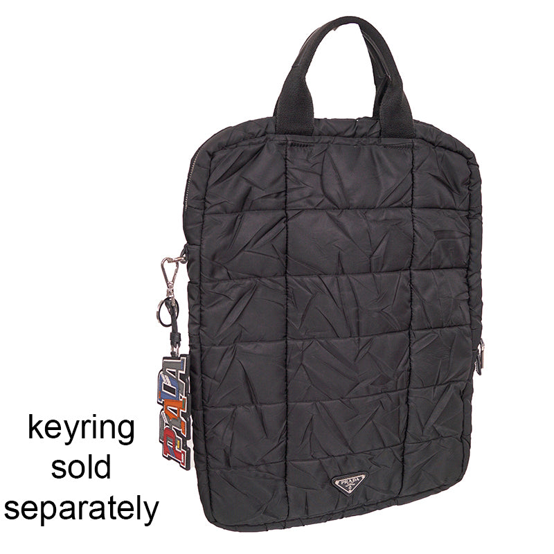 VINTAGE 2010 PRADA Black PADDED QUILTED Logo Nylon Vertical TECH TRAVEL TOTE BAG