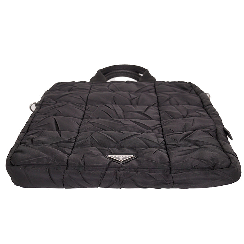 VINTAGE 2010 PRADA Black PADDED QUILTED Logo Nylon Vertical TECH TRAVEL TOTE BAG