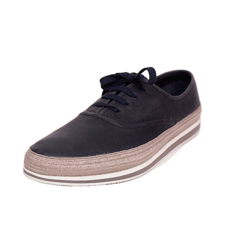 UK 11.5 US 12.5 NEW $790 PRADA Aged Leather ESPADRILLE HYBRID Line A SNEAKERS