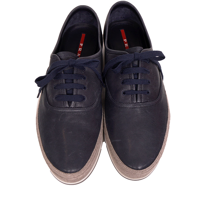 UK 11.5 US 12.5 NEW $790 PRADA Aged Leather ESPADRILLE HYBRID Line A SNEAKERS