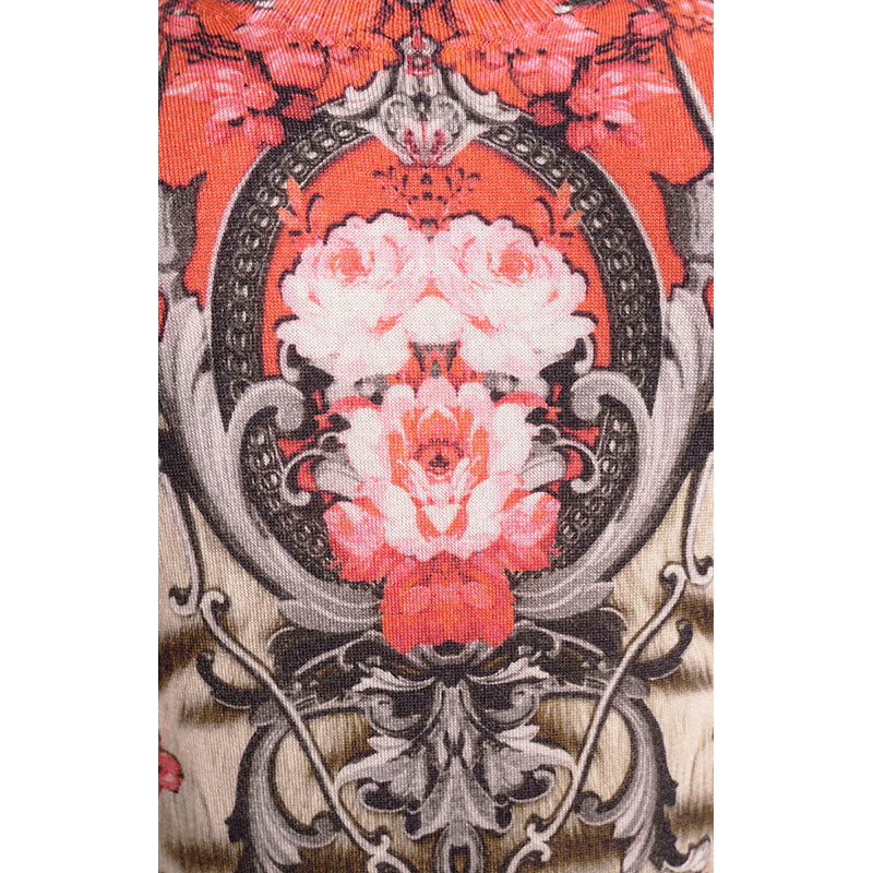 42 NEW $670 ROBERTO CAVALLI Tiger BAROQUE FLORAL Cashmere Wool Silk KNIT TOP NWT