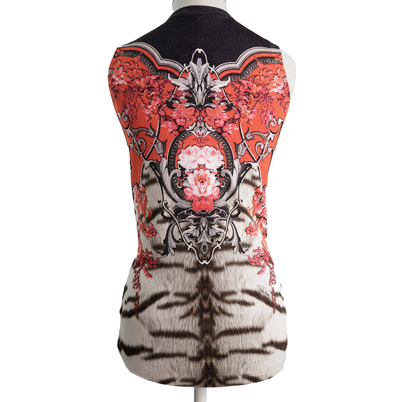 42 NEW $670 ROBERTO CAVALLI Tiger BAROQUE FLORAL Cashmere Wool Silk KNIT TOP NWT