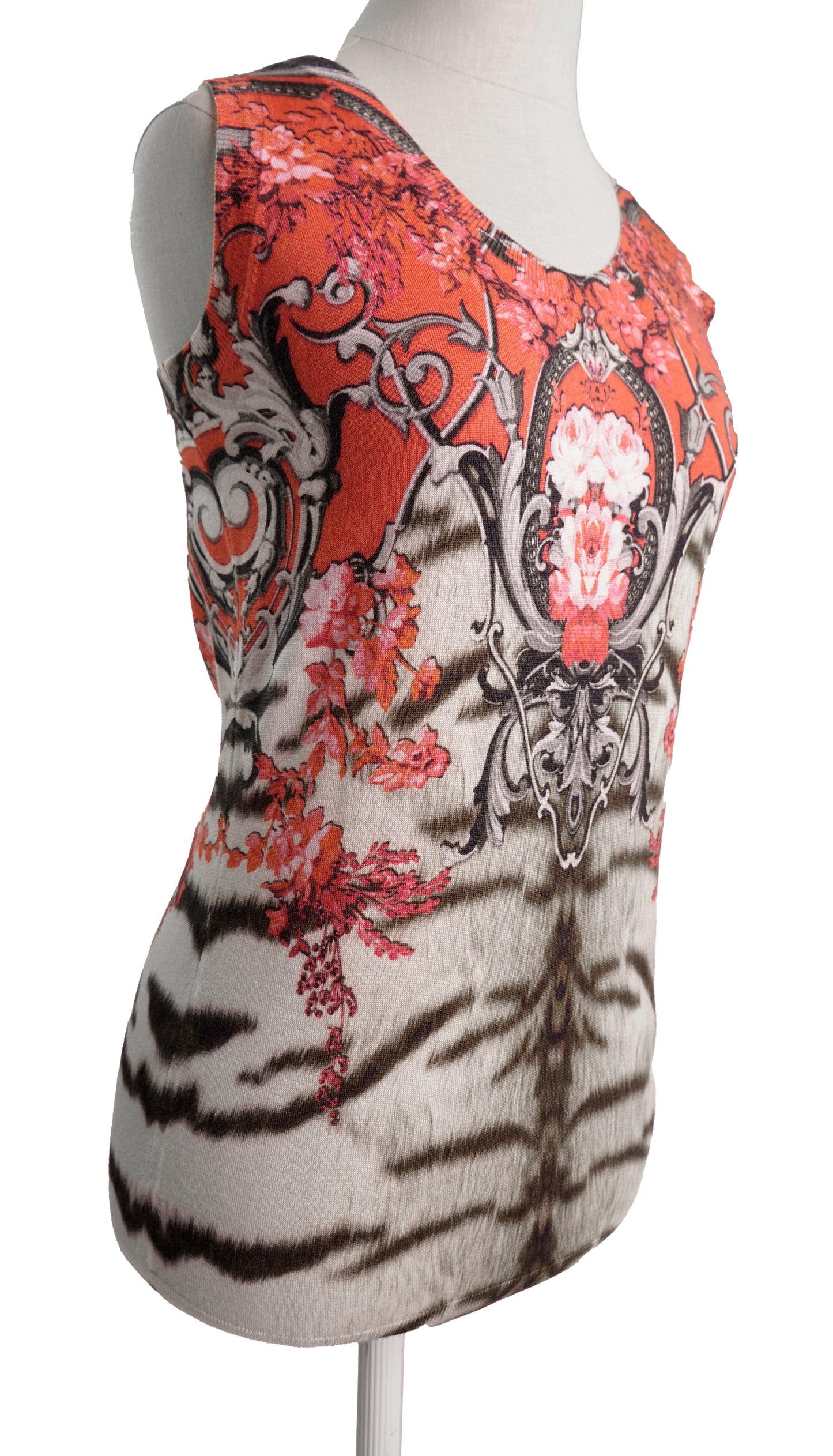 42 NEW $670 ROBERTO CAVALLI Tiger BAROQUE FLORAL Cashmere Wool Silk KNIT TOP NWT
