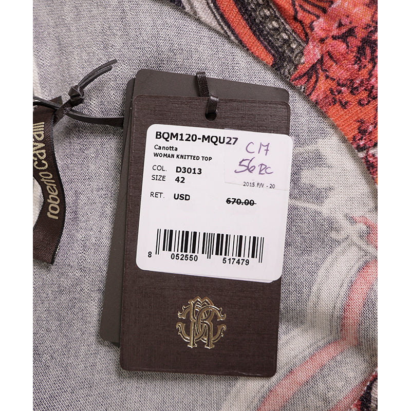 42 NEW $670 ROBERTO CAVALLI Tiger BAROQUE FLORAL Cashmere Wool Silk KNIT TOP NWT