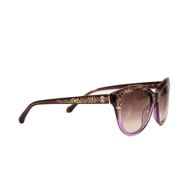 NEW $345 ROBERTO CAVALLI Purple GOLD RC LOGO LEOPARD Oversize Cat Eye SUNGLASSES