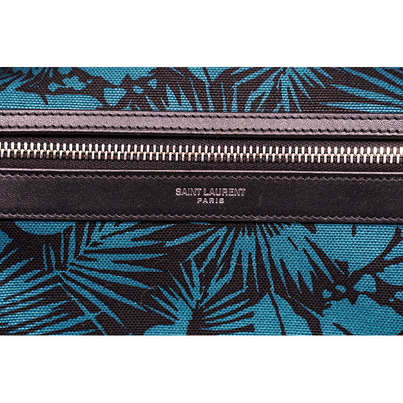 NEW $1150 SAINT LAURENT Turquoise TROPICAL PALM FLORAL Canvas CITY BACKPACK Bag