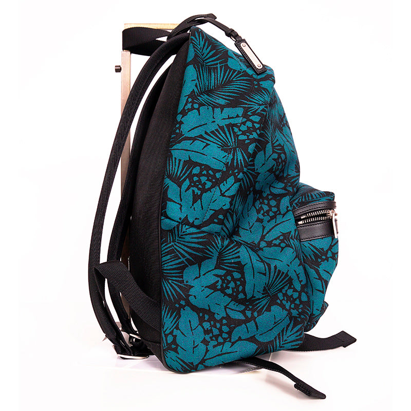 NEW $1150 SAINT LAURENT Turquoise TROPICAL PALM FLORAL Canvas CITY BACKPACK Bag