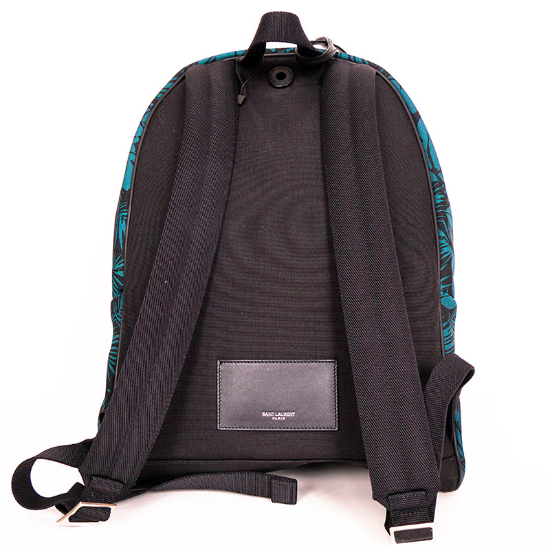NEW $1150 SAINT LAURENT Turquoise TROPICAL PALM FLORAL Canvas CITY BACKPACK Bag