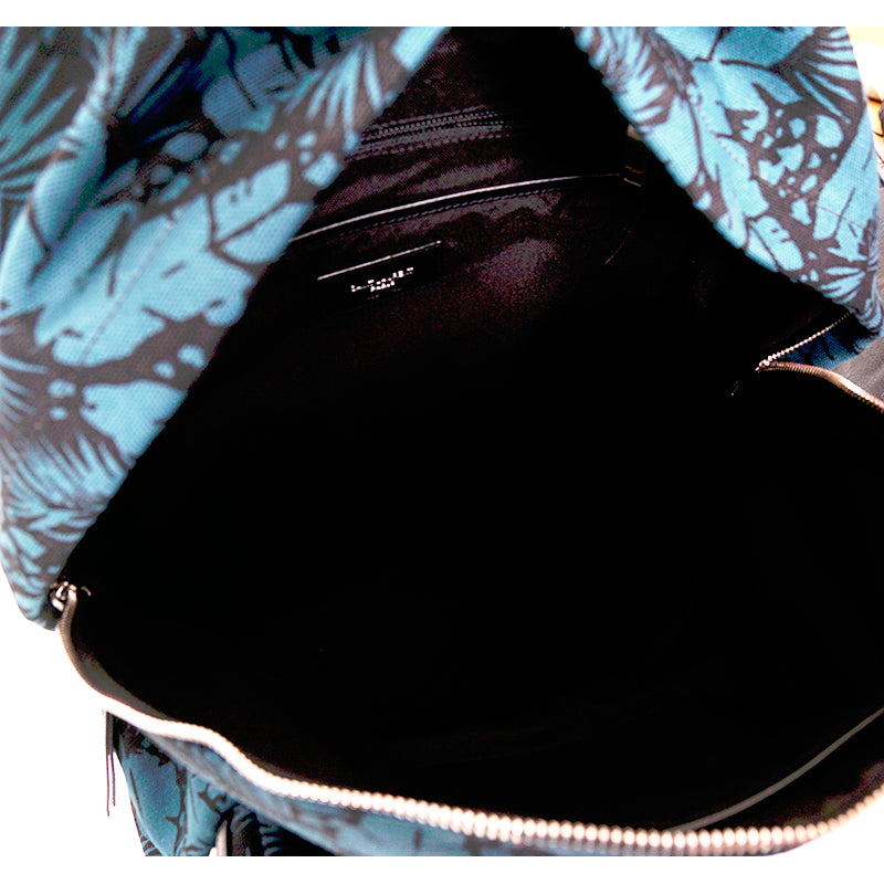 NEW $1150 SAINT LAURENT Turquoise TROPICAL PALM FLORAL Canvas CITY BACKPACK Bag