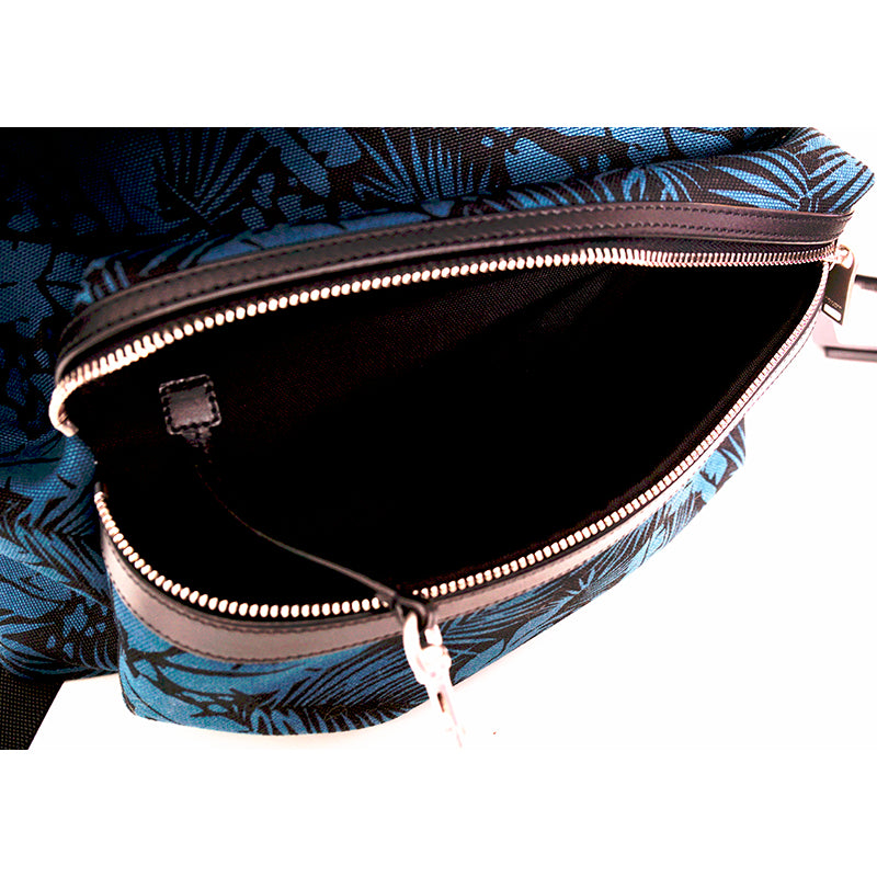 NEW $1150 SAINT LAURENT Turquoise TROPICAL PALM FLORAL Canvas CITY BACKPACK Bag