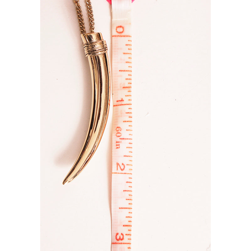NEW $495 SAINT LAURENT Gold-Tone Brass HORN TUSK Necklace w/ YSL LOGO CHARM