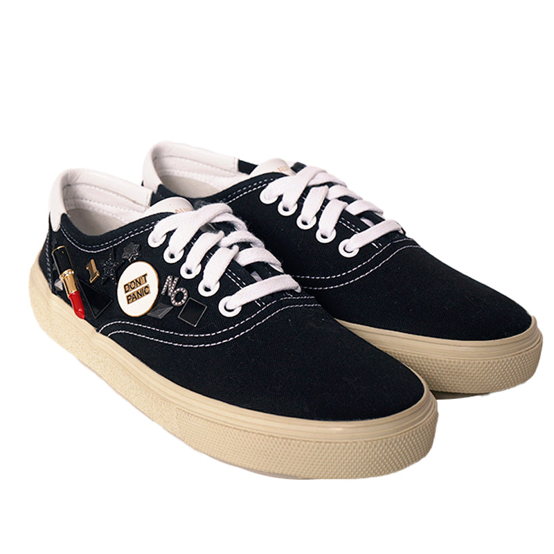 37 NEW $2,750 SAINT LAURENT Woman's Black Canvas RARE LOGO PINS SKATE SNEAKERS