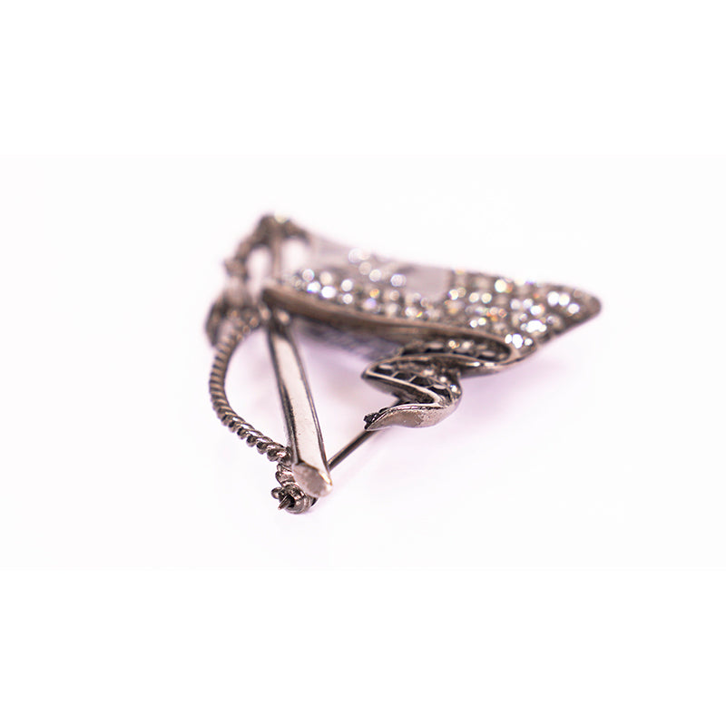 NEW $445 SAINT LAURENT Silver Tone Pave' CRYSTAL Varsity LOGO FLAG YSL BROOCH