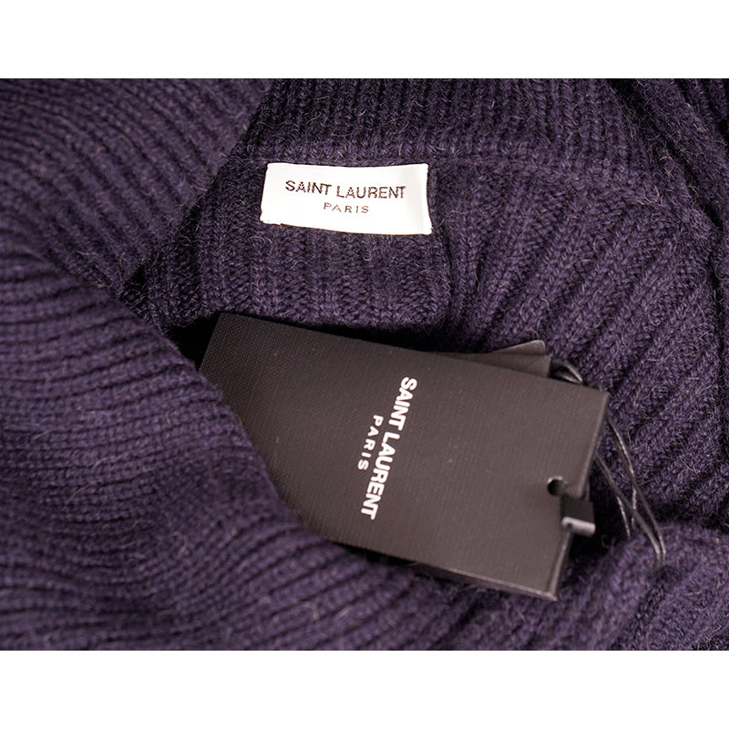 XS NEW $1,650 SAINT LAURENT Dk Blue Camel Hair Cowl Neck Rib Knit SWEATER DRESSPPER Spring PEPLUM Pencil DRESS