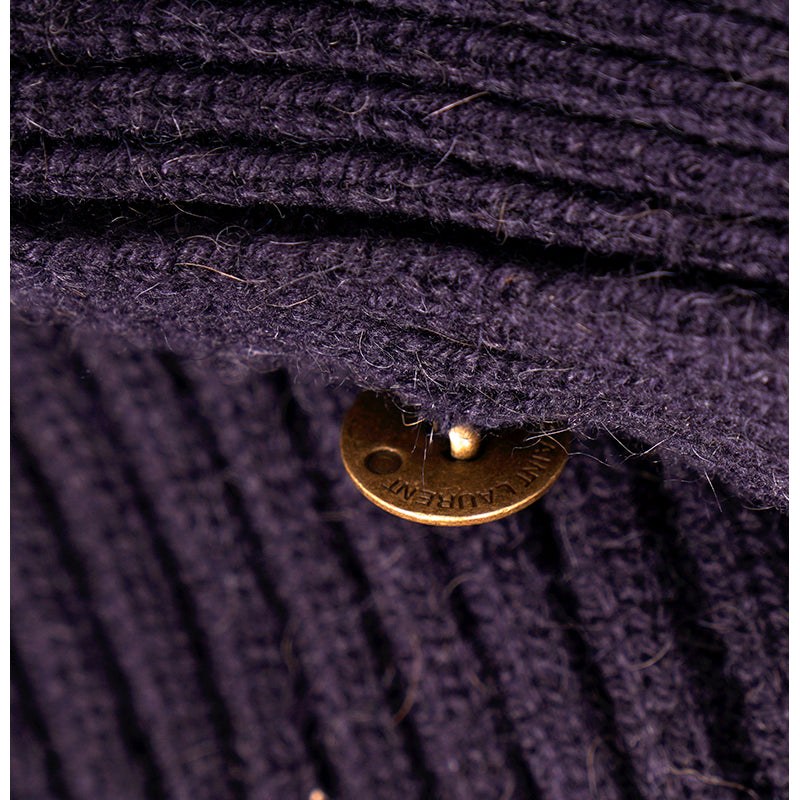 XS NEW $1,650 SAINT LAURENT Dk Blue Camel Hair Cowl Neck Rib Knit SWEATER DRESSPPER Spring PEPLUM Pencil DRESS