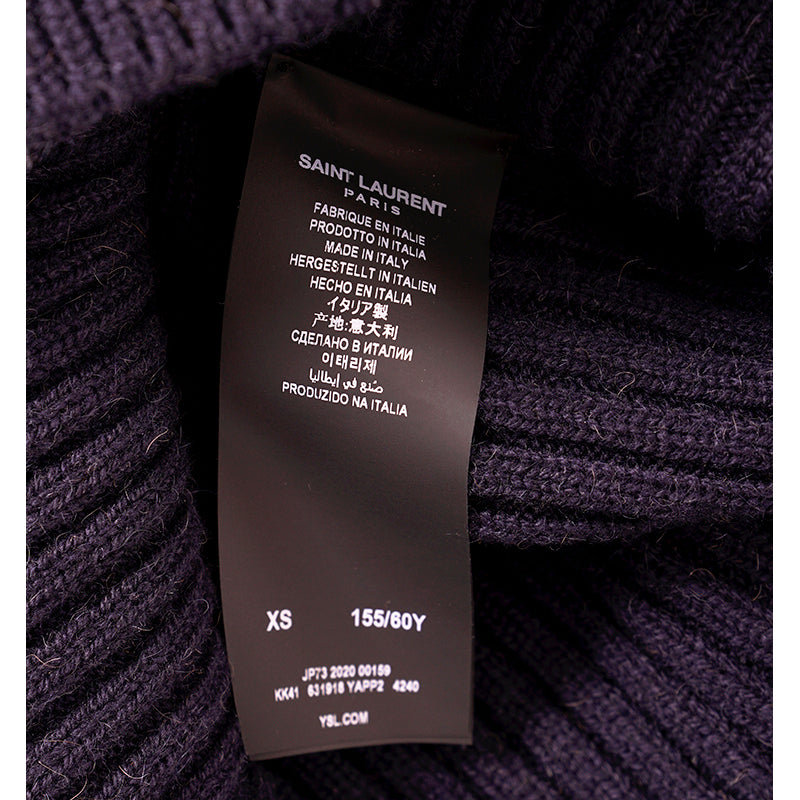 XS NEW $1,650 SAINT LAURENT Dk Blue Camel Hair Cowl Neck Rib Knit SWEATER DRESSPPER Spring PEPLUM Pencil DRESS
