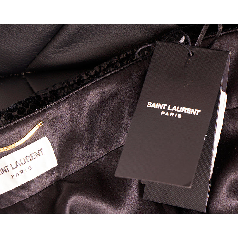 36 XS NEW $1,690 SAINT LAURENT Black Silk Blend SNAKESKIN PRINT A-Frame SKIRT