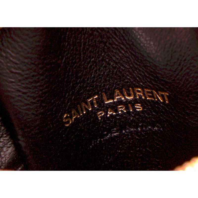 NEW $575 SAINT LAURENT Black TWEED & LEATHER YSL Keyring Jamie CUBE BAG CHARM