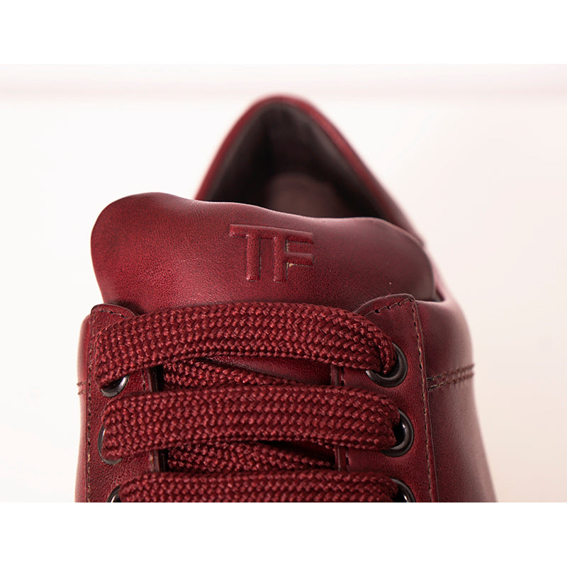 37 NEW TOM FORD RETIRED Woman's Burgundy Shaded Leather Low-Top RUSSEL SNEAKERS