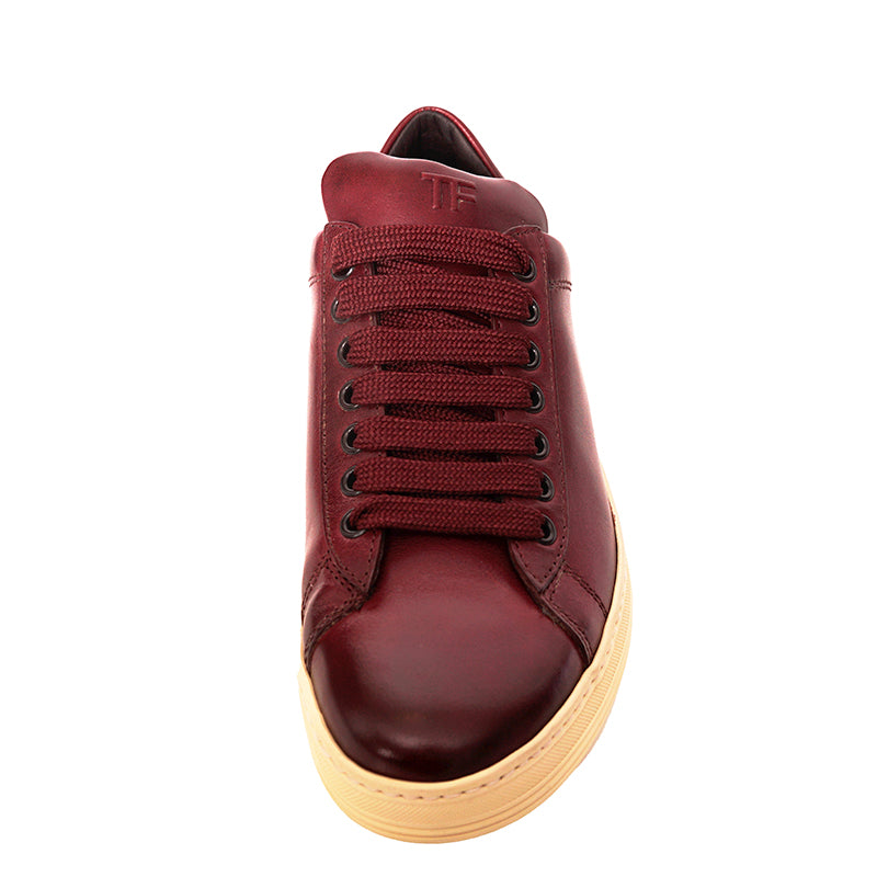 37 NEW TOM FORD RETIRED Woman's Burgundy Shaded Leather Low-Top RUSSEL SNEAKERS