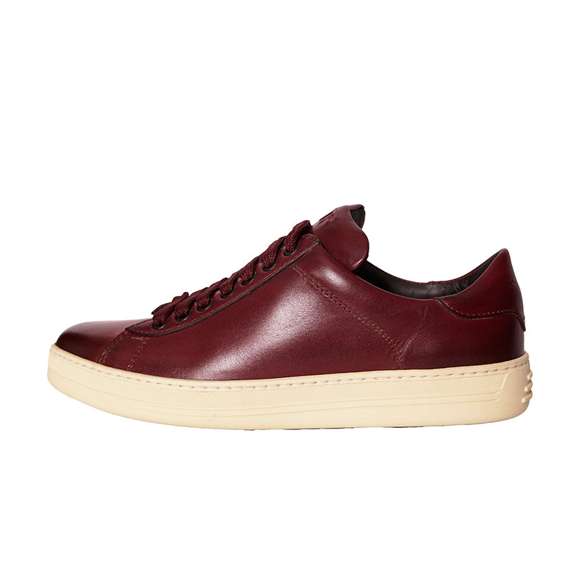 37 NEW TOM FORD RETIRED Woman's Burgundy Shaded Leather Low-Top RUSSEL SNEAKERS