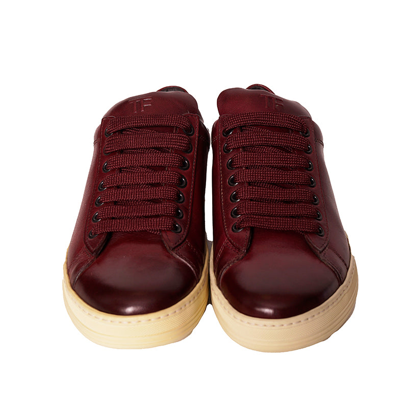 37 NEW TOM FORD RETIRED Woman's Burgundy Shaded Leather Low-Top RUSSEL SNEAKERS