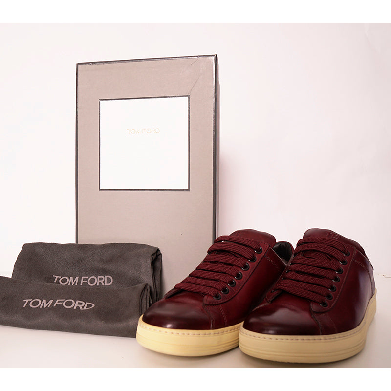 37 NEW TOM FORD RETIRED Woman's Burgundy Shaded Leather Low-Top RUSSEL SNEAKERS