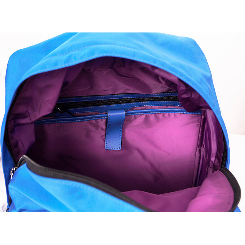 NEW $1,250 VERSACE Blue Nylon LA MEDUSA LOGO Travel Bag BACKPACK - PURPLE LINING