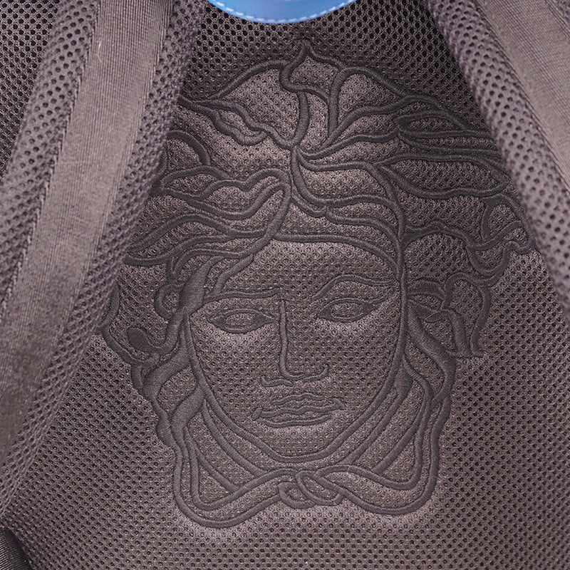 NEW $1,250 VERSACE Blue Nylon LA MEDUSA LOGO Travel Bag BACKPACK - PURPLE LINING