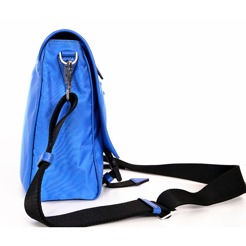 NEW $1,395 VERSACE RUNWAY Blue Nylon LA MEDUSA LOGO Crossbody LAP TOP FLAP BAG