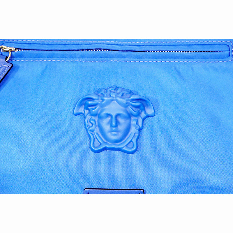 NEW $1,395 VERSACE RUNWAY Blue Nylon LA MEDUSA LOGO Crossbody LAP TOP FLAP BAG