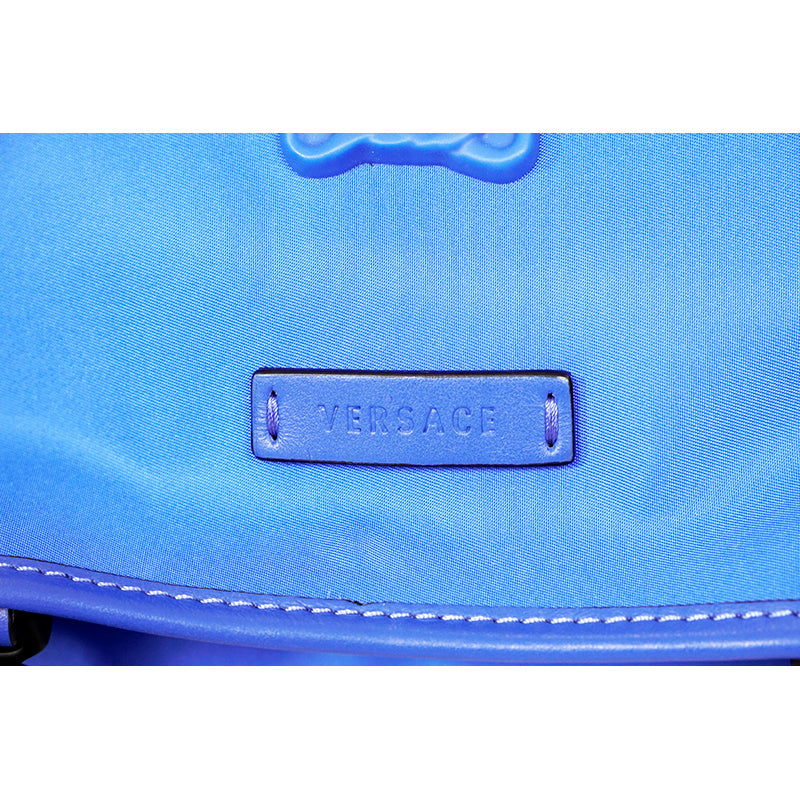 NEW $1,395 VERSACE RUNWAY Blue Nylon LA MEDUSA LOGO Crossbody LAP TOP FLAP BAG