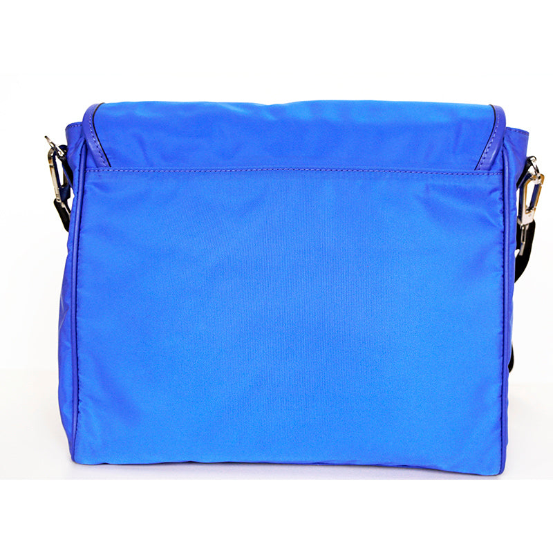 NEW $1,395 VERSACE RUNWAY Blue Nylon LA MEDUSA LOGO Crossbody LAP TOP FLAP BAG