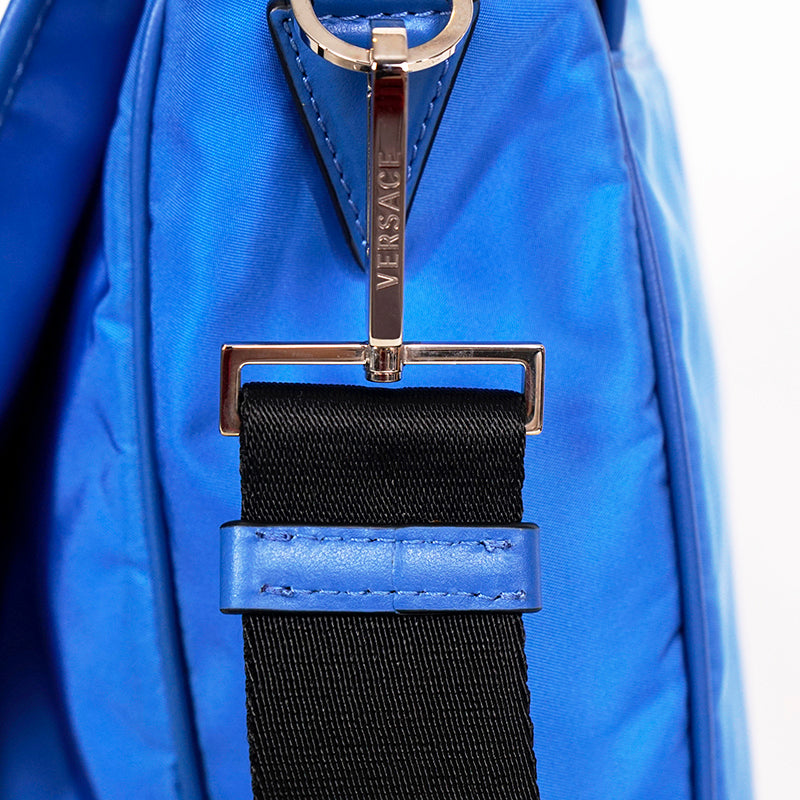 NEW $1,395 VERSACE RUNWAY Blue Nylon LA MEDUSA LOGO Crossbody LAP TOP FLAP BAG