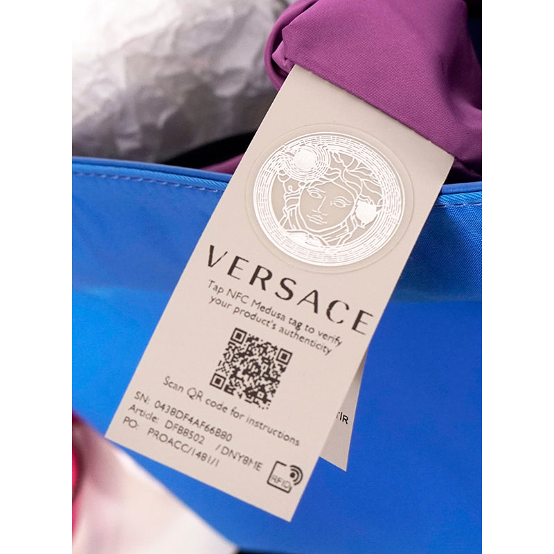 NEW $1,395 VERSACE RUNWAY Blue Nylon LA MEDUSA LOGO Crossbody LAP TOP FLAP BAG