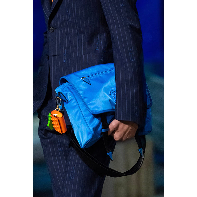 NEW $1,395 VERSACE RUNWAY Blue Nylon LA MEDUSA LOGO Crossbody LAP TOP FLAP BAG