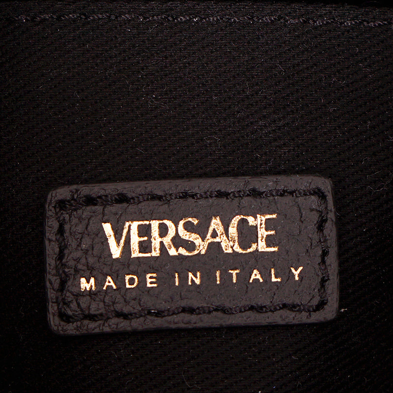 $1825 VERSACE RUNWAY Black Leather LA MEDUSA Drawstring CHAIN ACCENT BUCKET BAG