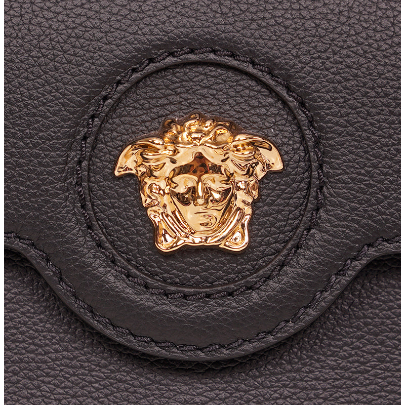 NEW $1575 VERSACE Black Leather GOLD LA MEDUSA LOGO Crossbody SMALL FLAP BAG NWT