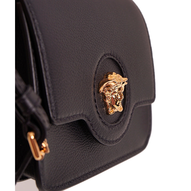 NEW $1575 VERSACE Black Leather GOLD LA MEDUSA LOGO Crossbody SMALL FLAP BAG NWT