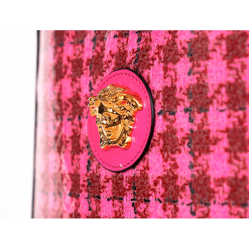 NEW $1325 VERSACE Pink Leather & Vinyl Houndstooth LA MEDUSA Crossbody TOTE BAG