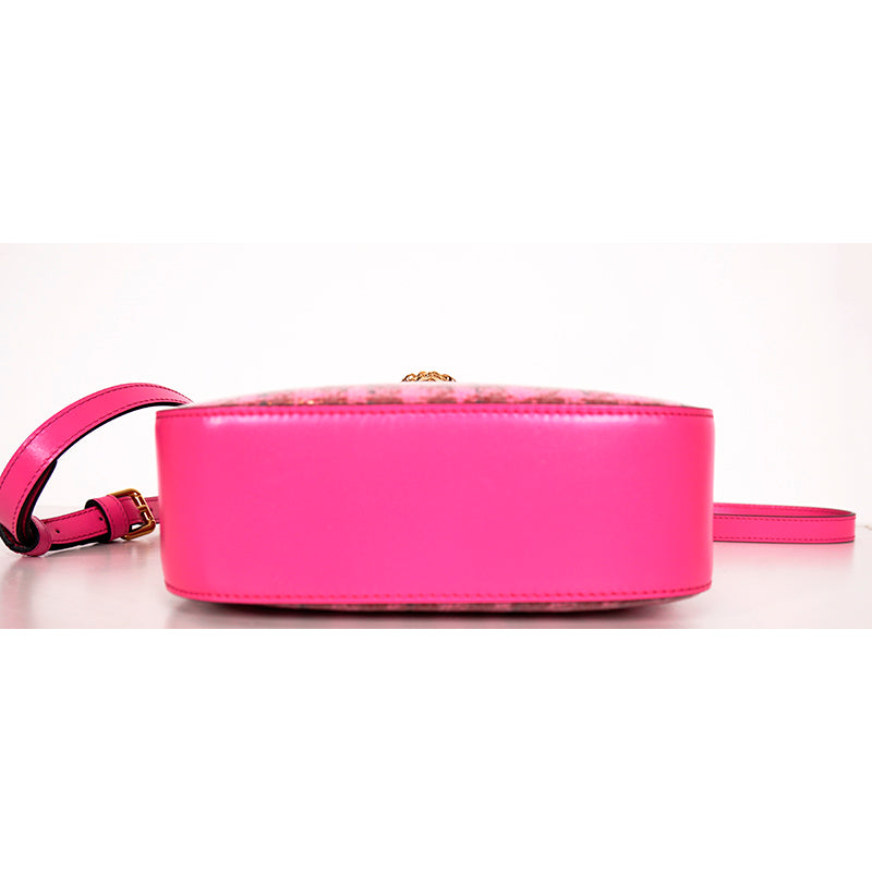 NEW $1325 VERSACE Pink Leather & Vinyl Houndstooth LA MEDUSA Crossbody TOTE BAG