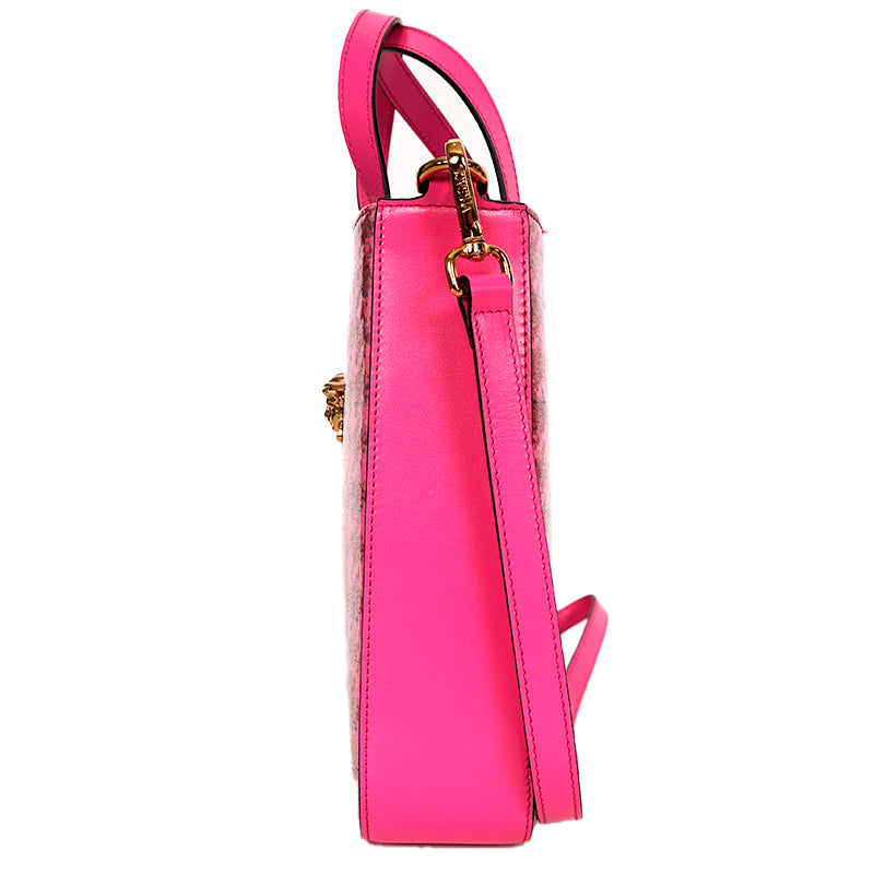 NEW $1325 VERSACE Pink Leather & Vinyl Houndstooth LA MEDUSA Crossbody TOTE BAG