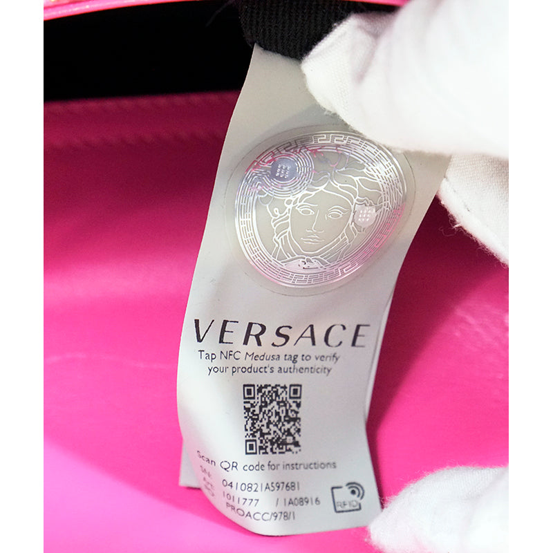 NEW $1325 VERSACE Pink Leather & Vinyl Houndstooth LA MEDUSA Crossbody TOTE BAG